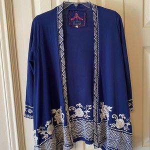 Johnny Was Embroidered Rose Navy & White Duster Jacket - X-Small Joy Love Light
